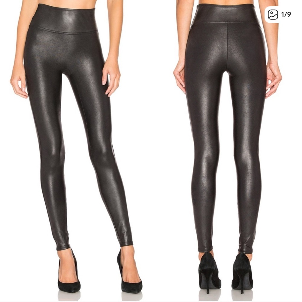 SPANX Faux Leather Black Leggings, size L